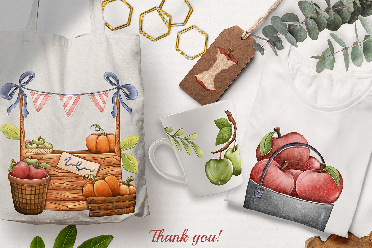 Watercolor Apple Clipart PNG Set (36, a Food Illustration by Mespilia (Photo 5 of 5)