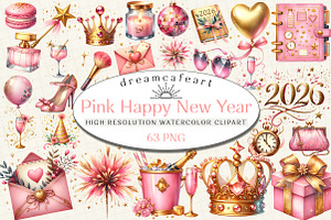 Pink Happy New Year Clipart, an Illustration by DreamCafeArt