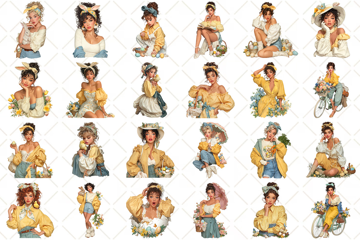 Whimsical Easter Girls Clipart, an Illustration by Black Bird Studio (Photo 2 of 5)