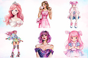 Watercolor Glitter Pink Girl Clipart, an Illustration by Canvas Craft (Thumbnail 2 of 3)