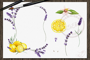 Watercolor Lavender Lemon Clip Arts