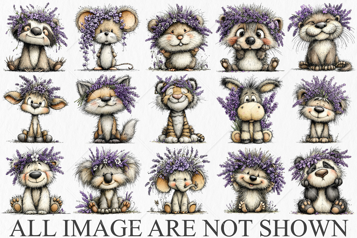 Whimsical Cute Lavender Animals PNG, a Seasonal Illustration by Canvas Craft (Photo 4 of 10)