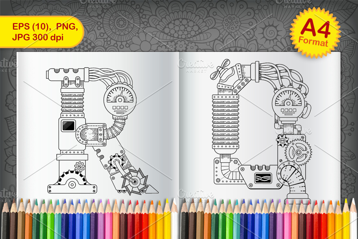 Steampunk Font. Alphabet Coloring, an Education Illustration by Nataliia Toporovska (Photo 3 of 5)