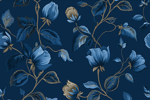 Floral seamless pattern with vintage botanical roses on a navy b, a Pattern Graphic by Studio ANNA