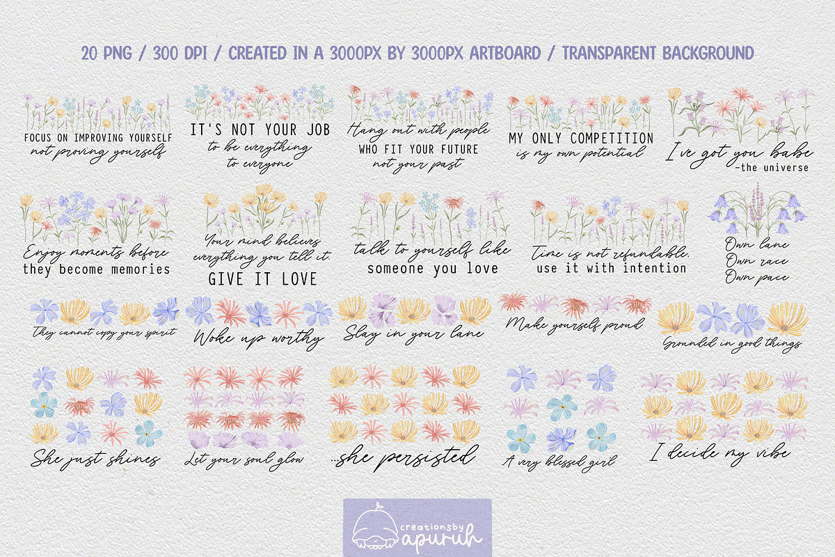 Floral Motivational Self-Care Quotes, a Decorative Illustration by creationsbyapuruh (Photo 5 of 7)