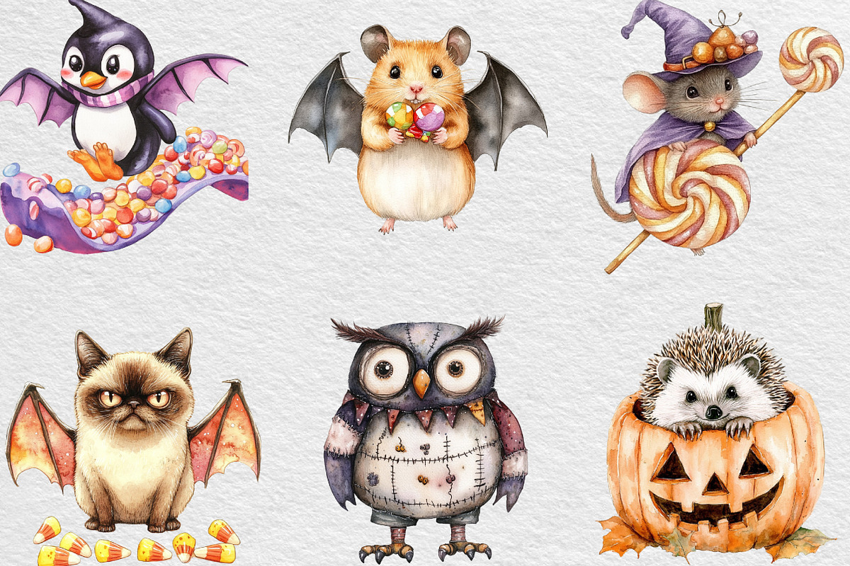 Halloween Funny Animals Clipart, an Illustration by Black Bird Studio (Photo 6 of 6)