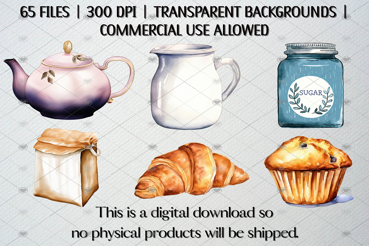 Watercolor Tea Party Clipart, 65 PNG, an Illustration by CropUp Creative (Photo 5 of 5)