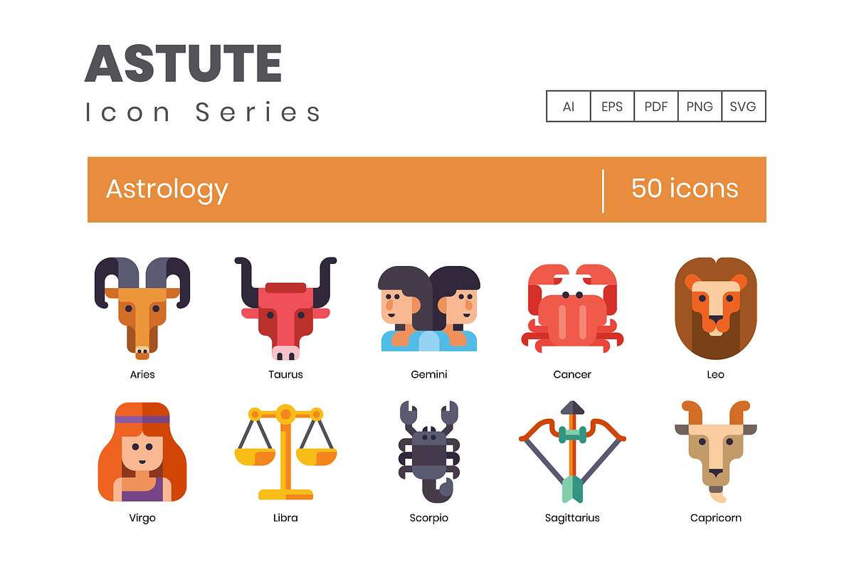 50 Astrology Icons | Astute Series, an Icon by Flat Icons | Creative Market
