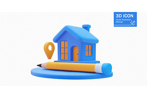 Colorful 3D house icon with location, an Object Illustration by ZinetroN