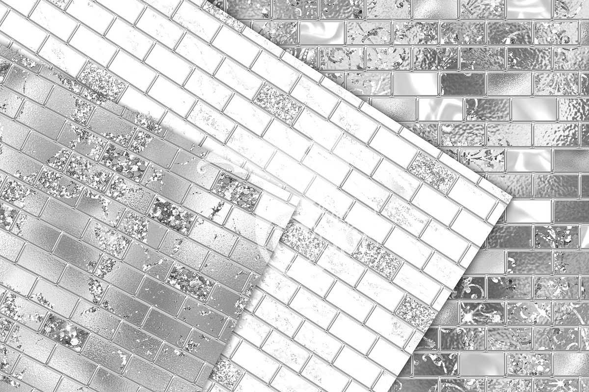 Silver Brick Walls Digital Paper, a Texture Graphic by Digital Curio (Photo 4 of 7)