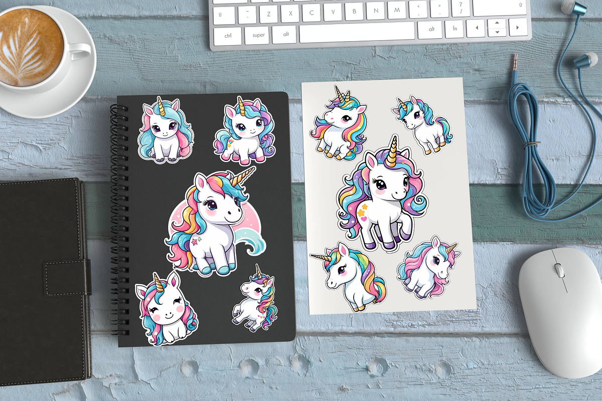 36 KAWAII Unicorn Stickers Clipart, an Animal Photo by Traffic Store (Photo 3 of 5)