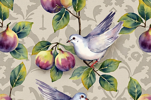 Seamless Pattern Figs and Doves