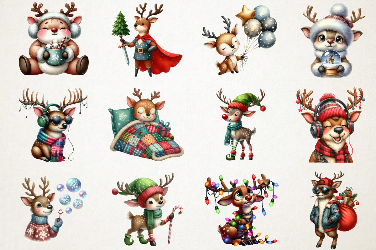 Quirky Christmas Reindeer Clip Art, an Illustration by RobertsArt (Photo 2 of 7)