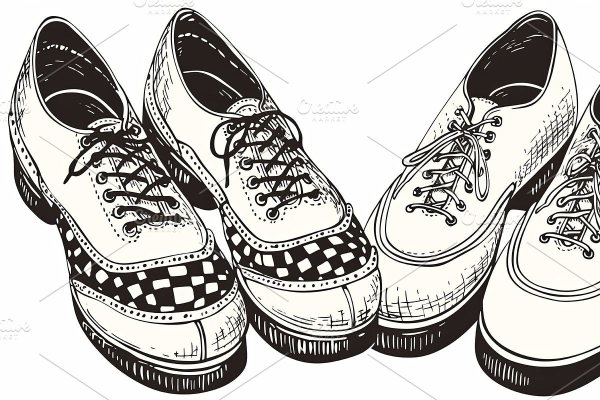 Illustration of three pairs of bowling shoes with detailed hand-drawn elements, an Illustration by AS photostudio