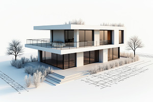 3D Model of a Modern House with Arch, an Architecture Photo by Perpis