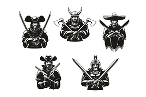 Soldiers Or Warriors Man Ammunition Vector Icons