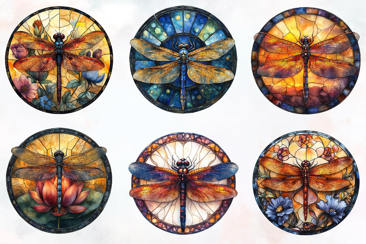 Dragonfly Stained Glass Clipart, an Illustration by RobertsArt (Photo 3 of 7)