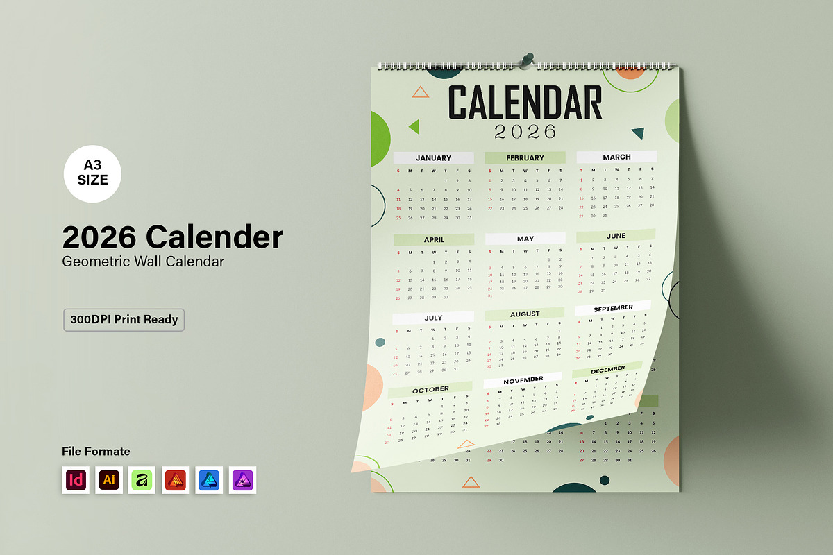 Minimal Geometric Wall Calendar 2026, a Stationery Template by Spark_Creative (Photo 1 of 5)