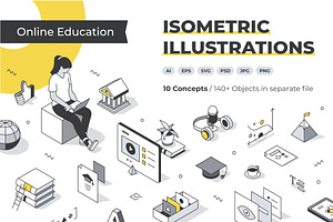 Isometric Lined Illustrations Set, an Education Illustration by Rassko