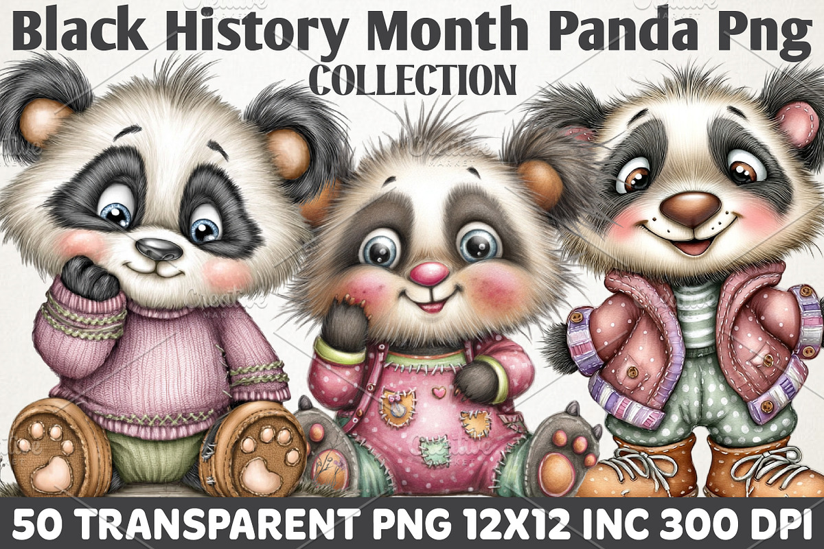 Black History Month Panda Clipart, an Illustration by RobertsArt (Photo 1 of 5)