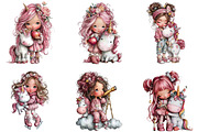 Whimsical Girl With Unicorn Clipart, an Illustration by CraftArtStudio (Thumbnail 2 of 6)
