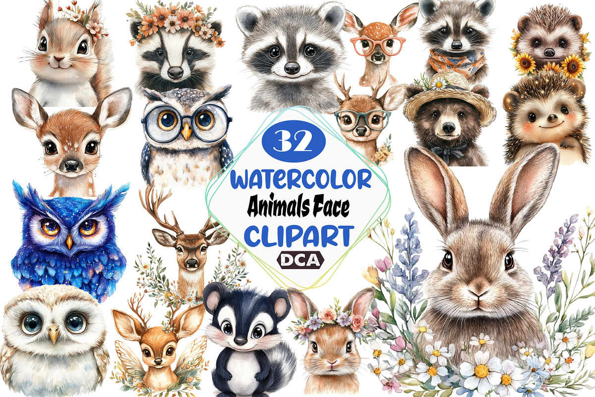 Animals Face Clipart, an Illustration by DreamCafeArt (Photo 1 of 5)