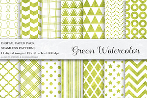 Green Watercolor Seamless Patterns