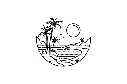 tropical beach monoline design, a Branding & Logo Template by Saba Vector