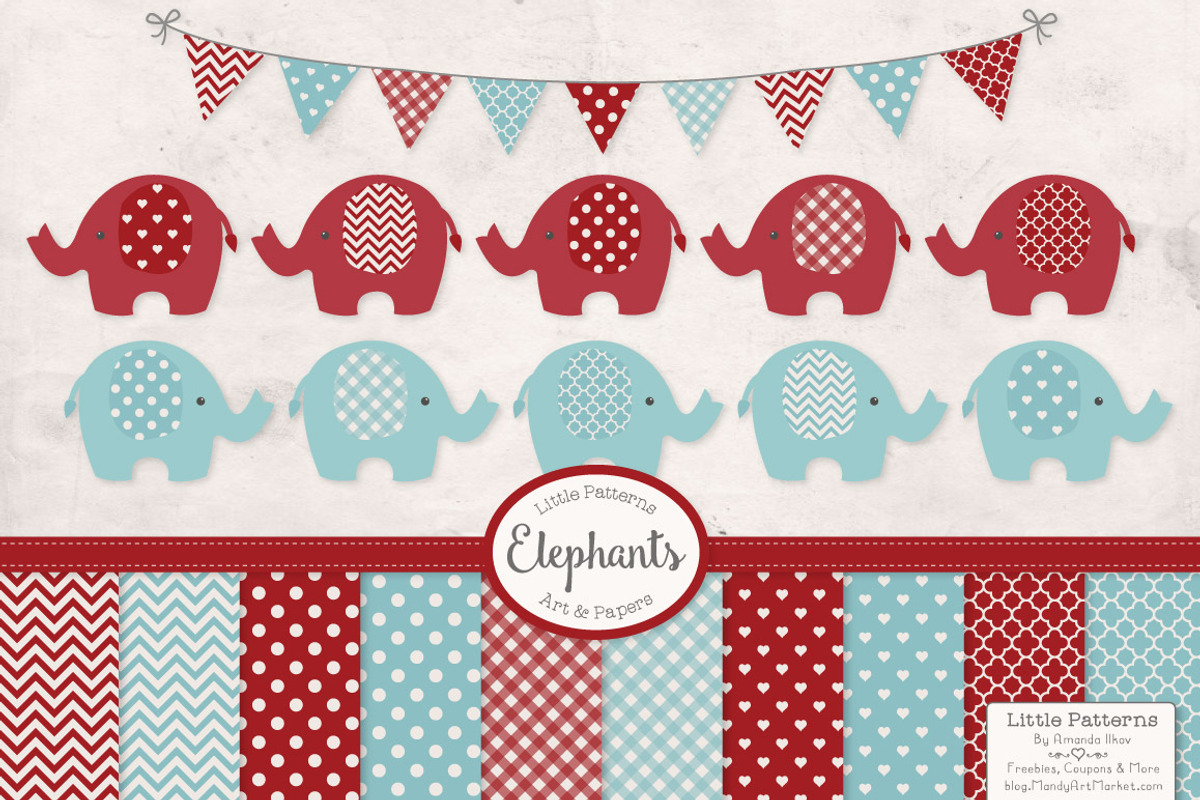 Red and Blue Elephant Clipart, an Illustration by Amanda Ilkov (Photo 1 of 3)