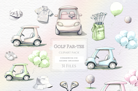 Watercolor golf cart clipart, a Transportation Illustration by Invite to Clipart