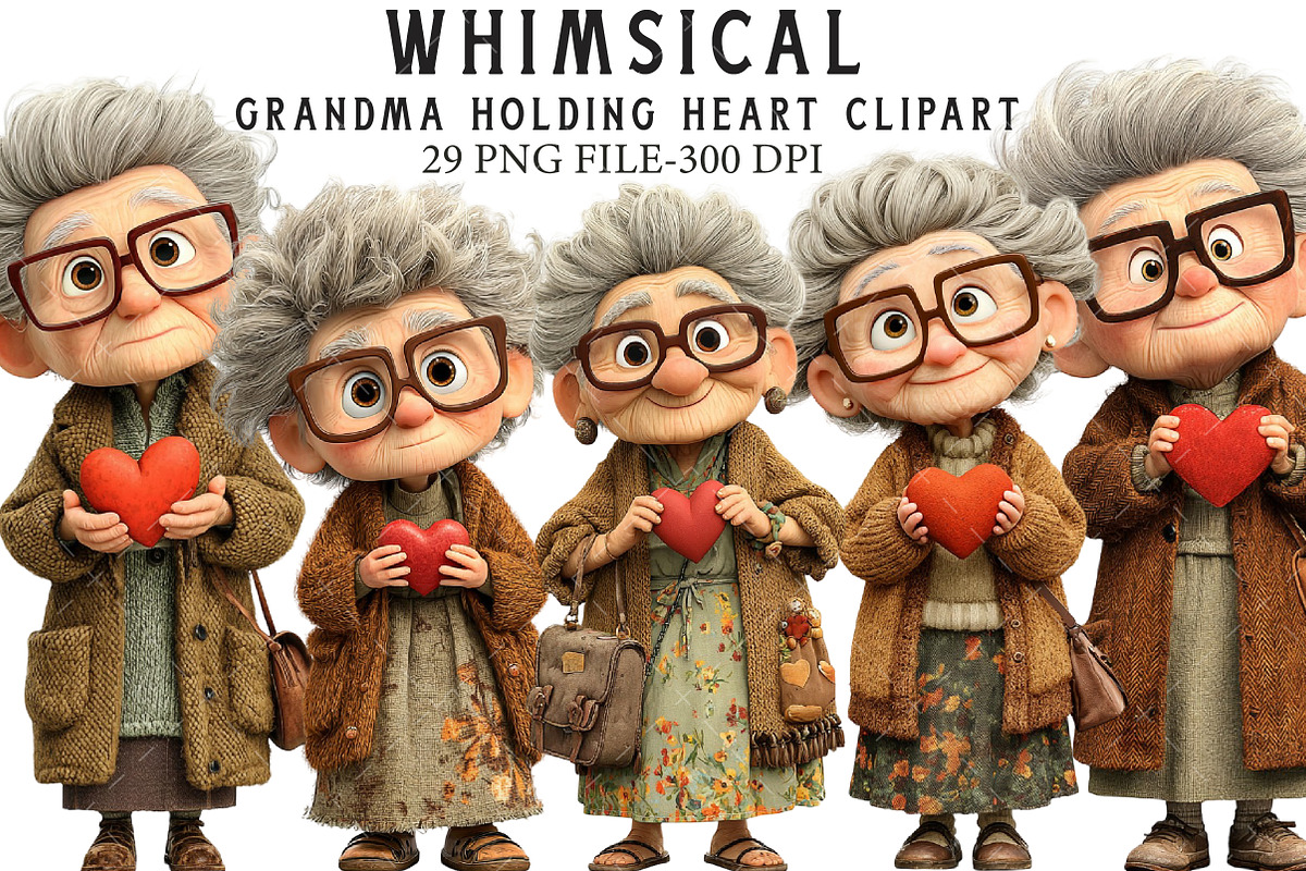 Whimsical Grandma Holding Heart Clip, an Illustration by Libby Wishes (Photo 1 of 7)