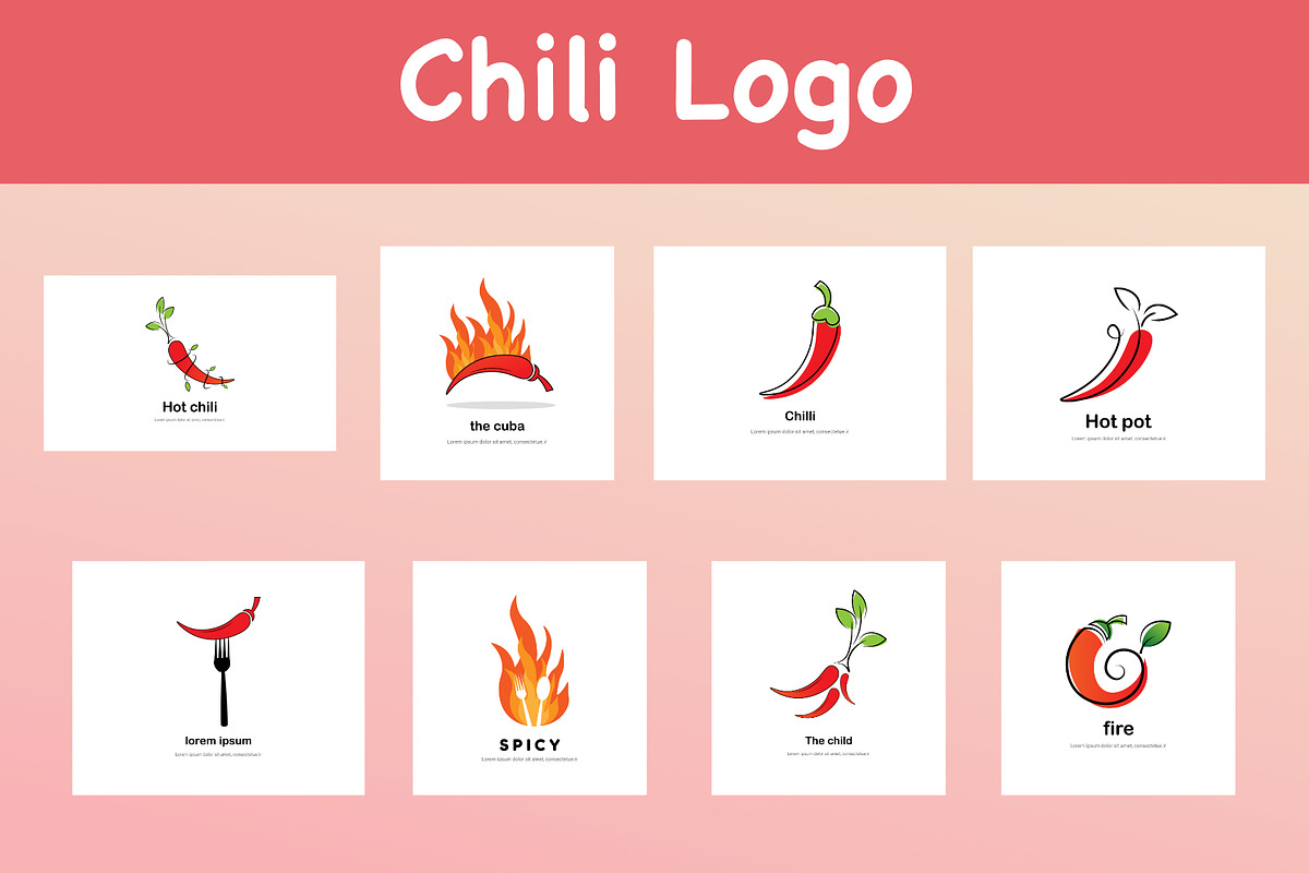 Chili logo set vector, a Food Illustration by foxndeer (Photo 1 of 4)