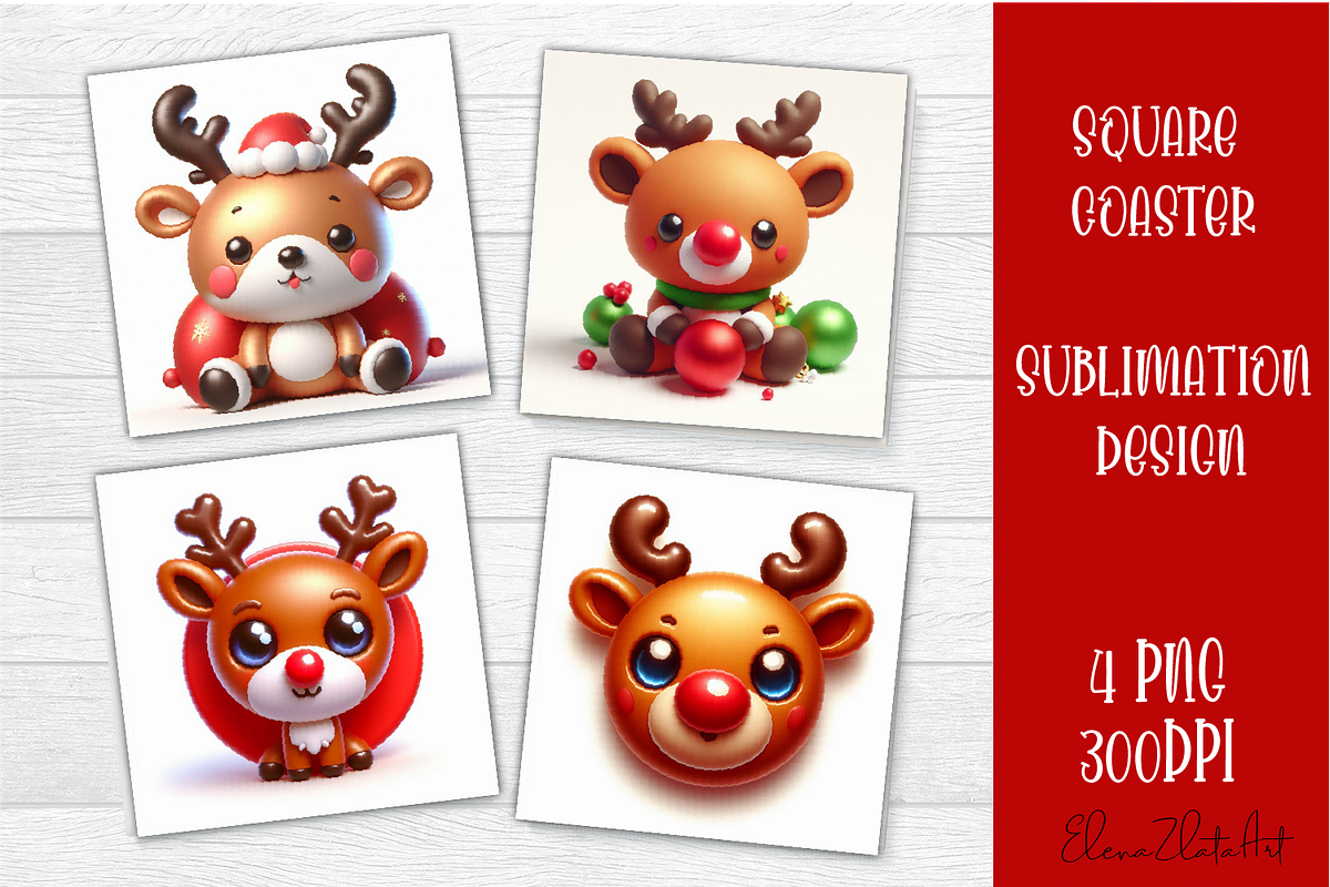 3D Christmas Coaster Sublimation, an Animal Illustration by ElenazlataArt (Photo 9 of 9)