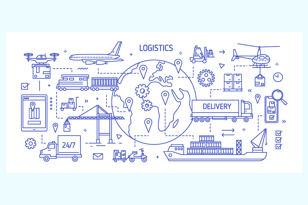Logistics line art banners, a Transportation Illustration by Good Studio (Photo 3 of 4)