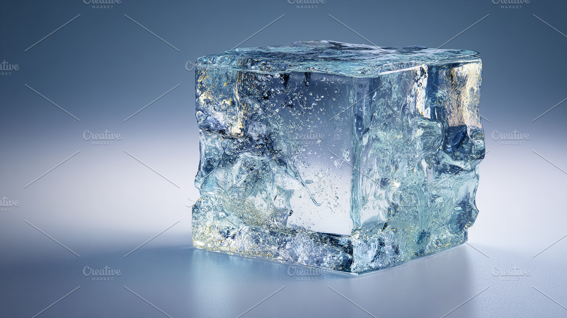 Clear ice cube melting, showing cool refreshing water texture wi, a Photo by Studio ANNA