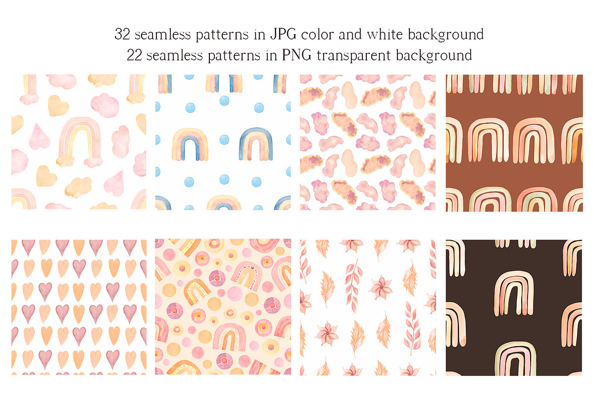 Watercolor Rainbows Pattern, a Pattern Graphic by MayaNavits (Photo 4 of 10)