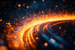 Spiraling trail of glowing sparks in, a Photo by Tanuart