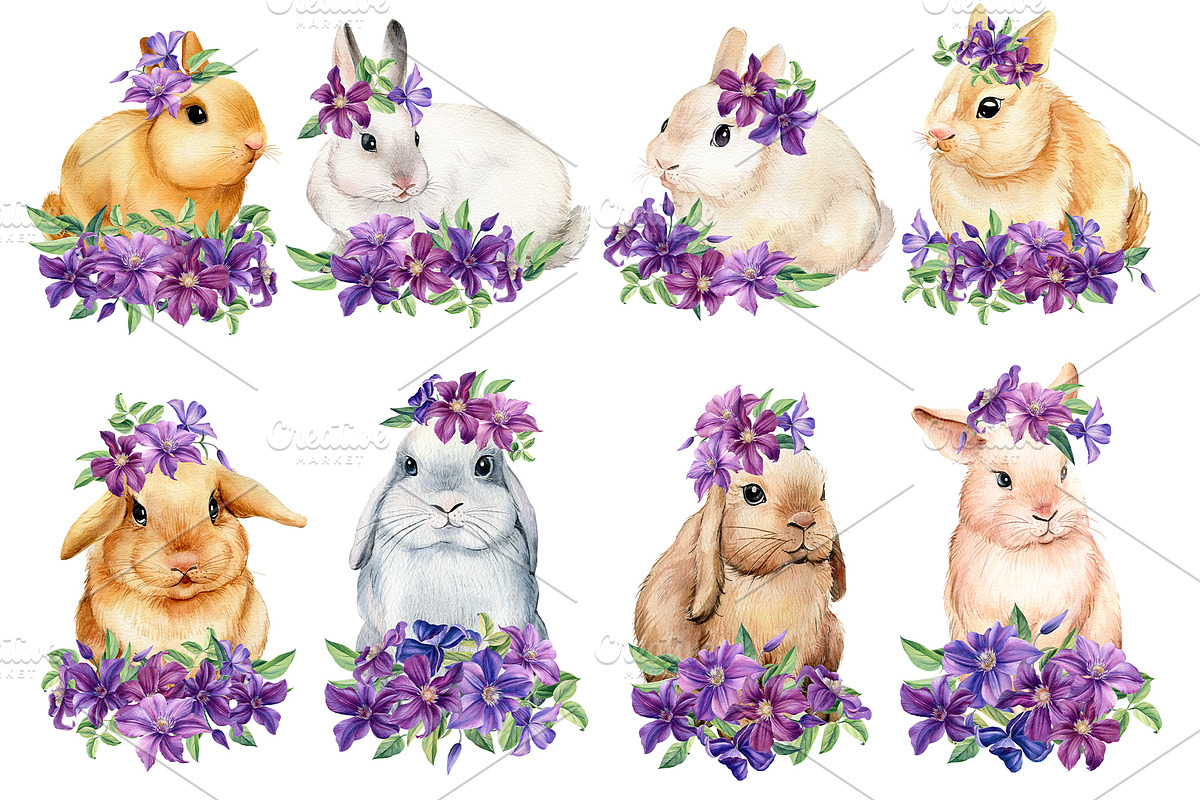 Fluffy bunnies. Watercolor painting, an Animal Illustration by Hanna Hryharenka (Photo 2 of 17)