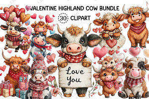 Valentine Highland Cow Clipart, an Illustration by Creative Art