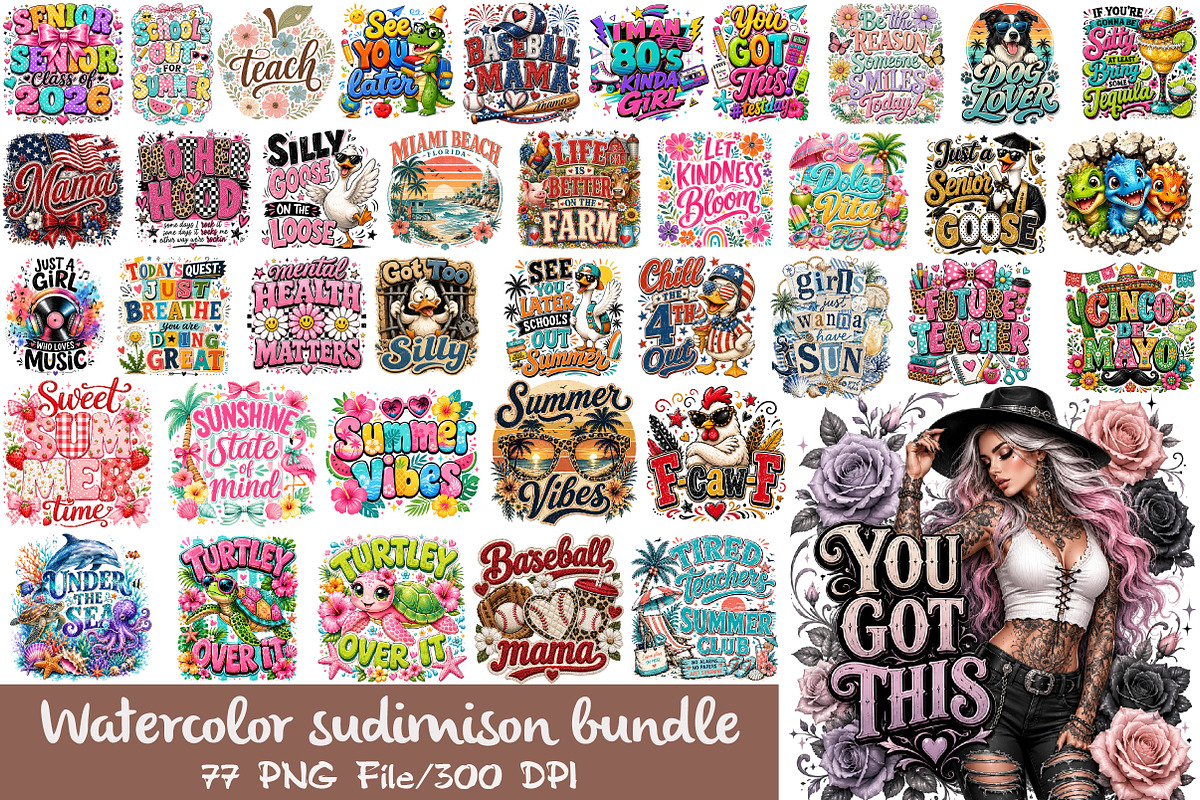 Watercolor Sublimation Designs, a Work Illustration by DreamCafeArt (Photo 1 of 9)