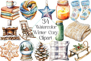 Watercolor Winter Cozy Clipart, an Illustration by DreamPrint404