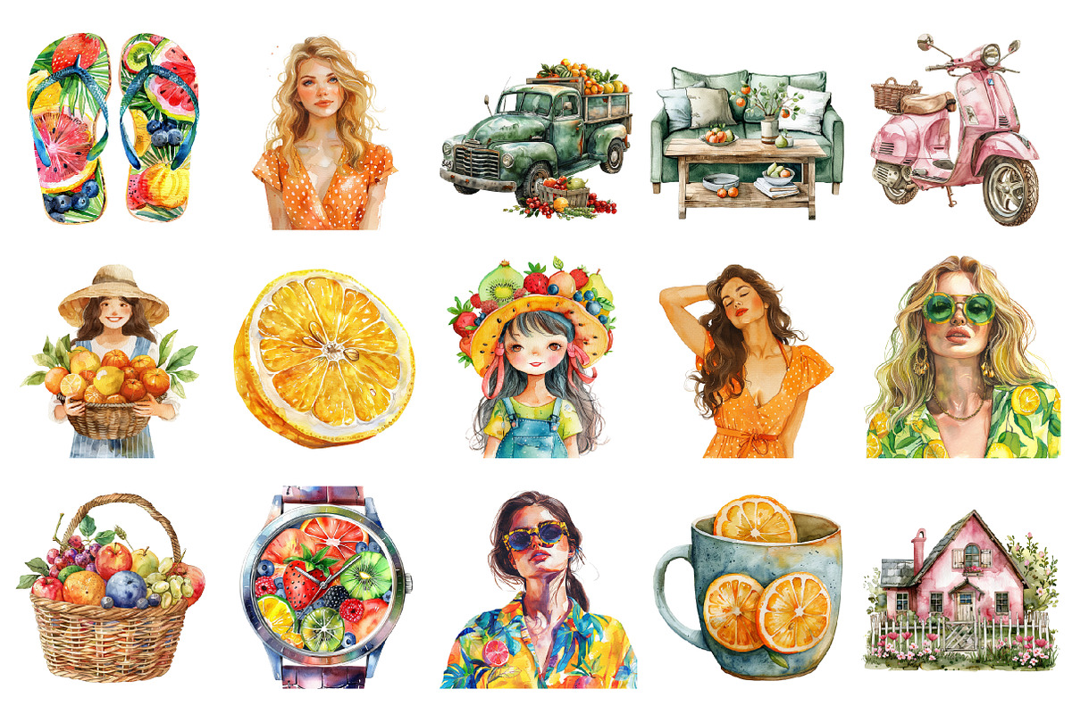 Watercolor Summer Vibe Clipart, an Illustration by Design Market (Photo 2 of 5)