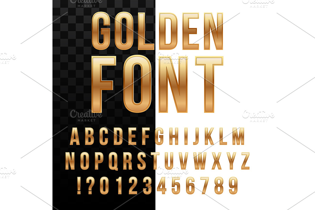 Golden glossy font, gold alphabet., a Decorative Illustration by HAPPY VECTOR