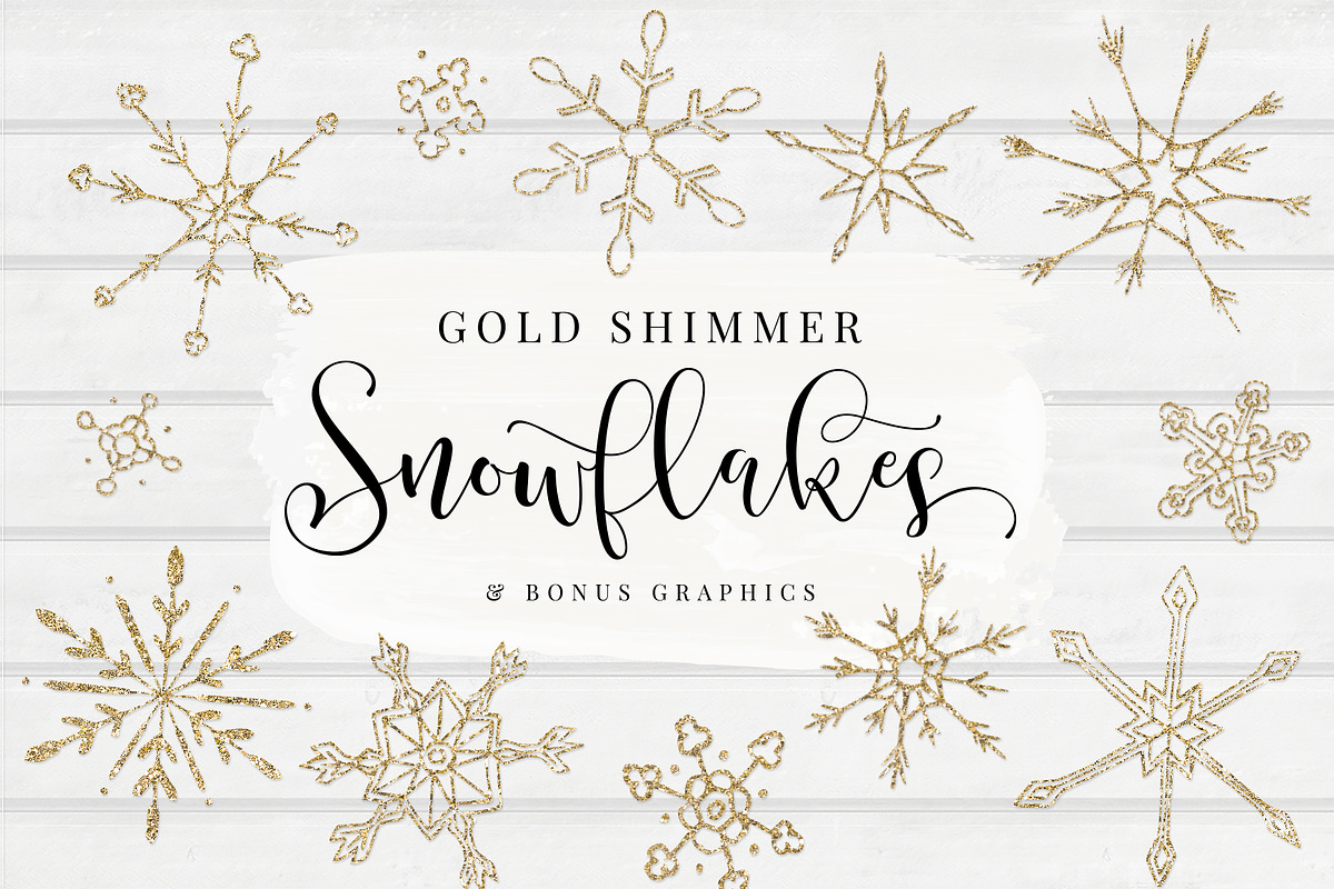 Gold Shimmer Snowflakes + BONUS, an Illustration by Indie Grace Design (Photo 1 of 3)