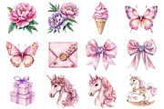 Watercolor Unicorn Kingdom Clipart, a Seasonal Illustration by CitraGraphics (Thumbnail 2 of 6)