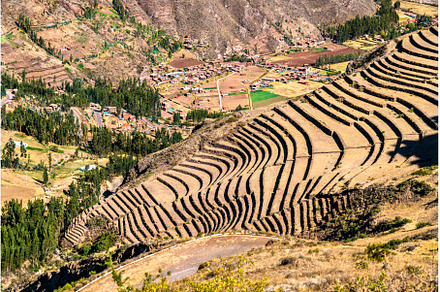 Inca terraces at Pisac in Peru, an Architecture Photo by Leonid Andronov