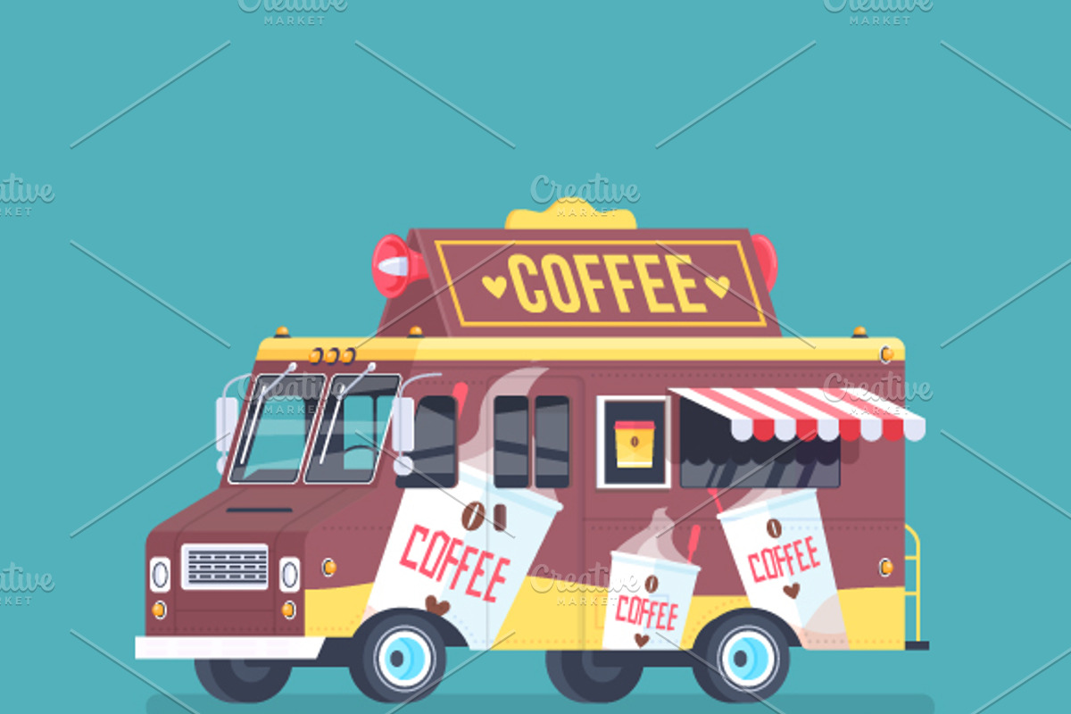 Cartoon Food Truck - Coffee, a Food Illustration by painterr, image size:1200x800