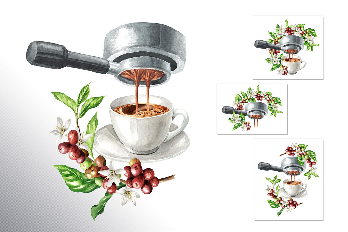 Coffee Time. Watercolor hand drawn, a Food Illustration by Daria Ustiugova (Photo 10 of 18)