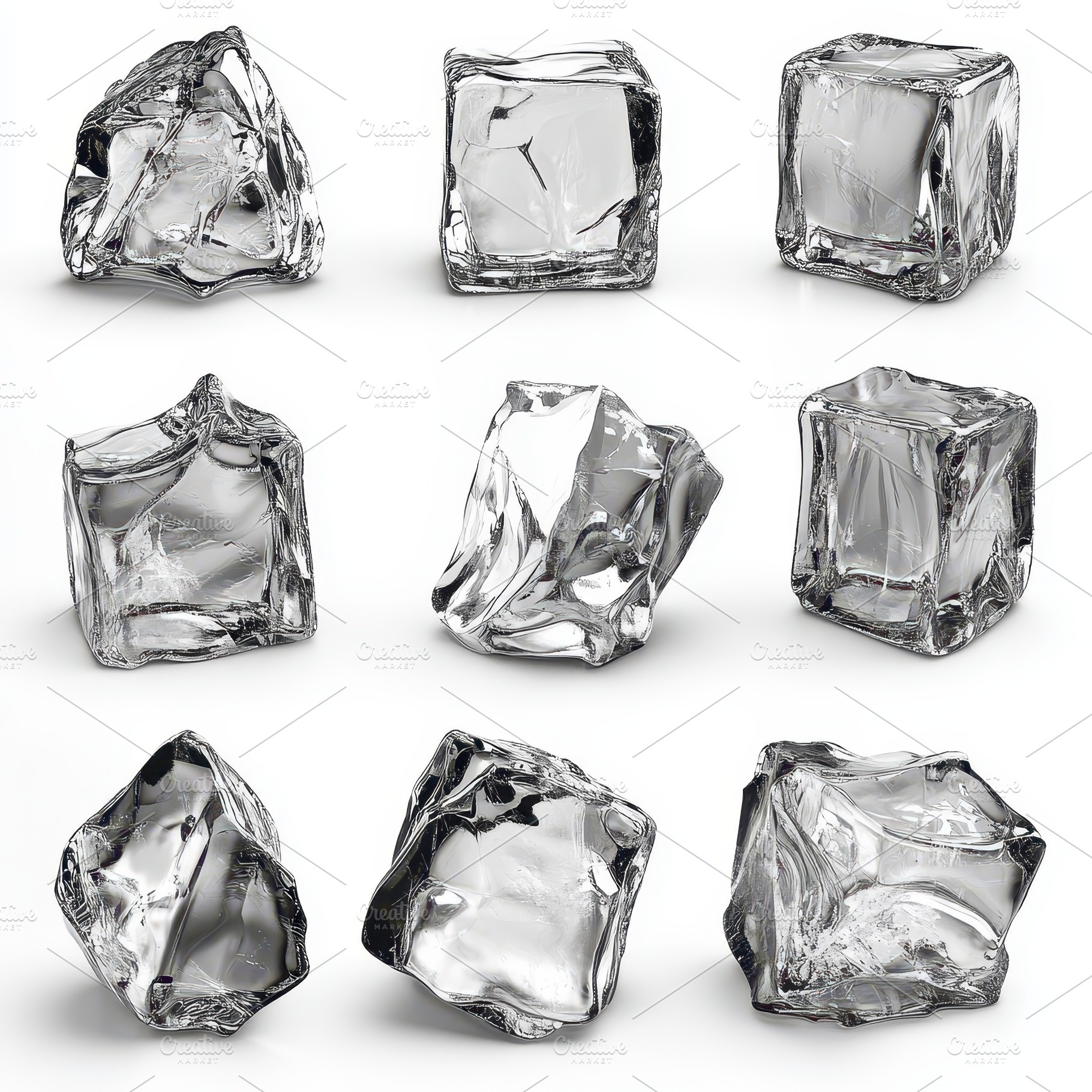Nine ice cubes various shapes and si, an Abstract Photo by Pixeness Studio