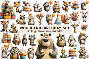 Woodland Birthday Clipart, an Illustration by Sublimation Artist